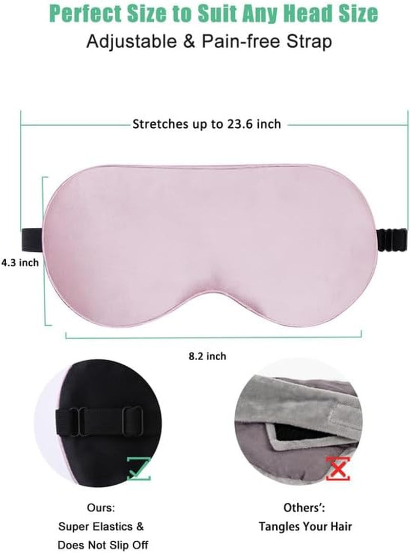 Beevines Sleep Mask, 2 Pack 100% Real Natural Pure Silk Eye Masks with Adjustable Strap for Sleeping, Mulberry Silk Eye Sleep Shade Cover, Blocks Light Reduces Puffy Eyes Traveling Gifts