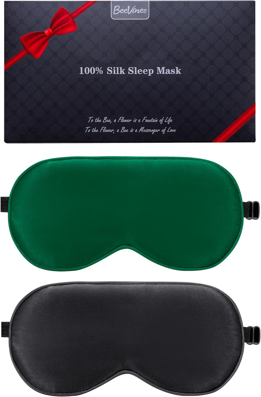 Beevines Sleep Mask, 2 Pack 100% Real Natural Pure Silk Eye Masks with Adjustable Strap for Sleeping, Mulberry Silk Eye Sleep Shade Cover, Blocks Light Reduces Puffy Eyes Traveling Gifts