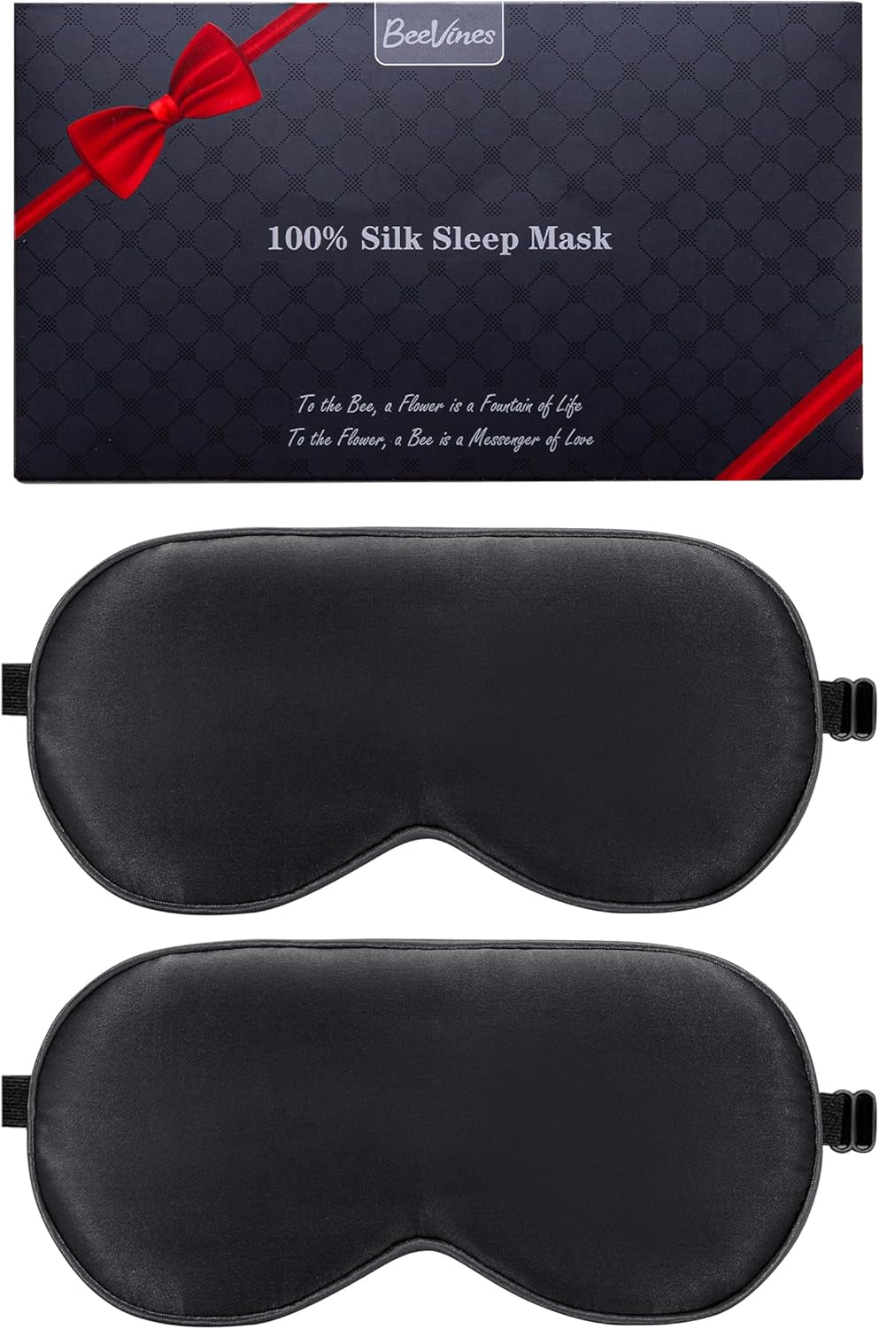 Beevines Sleep Mask, 2 Pack 100% Real Natural Pure Silk Eye Masks with Adjustable Strap for Sleeping, Mulberry Silk Eye Sleep Shade Cover, Blocks Light Reduces Puffy Eyes Traveling Gifts