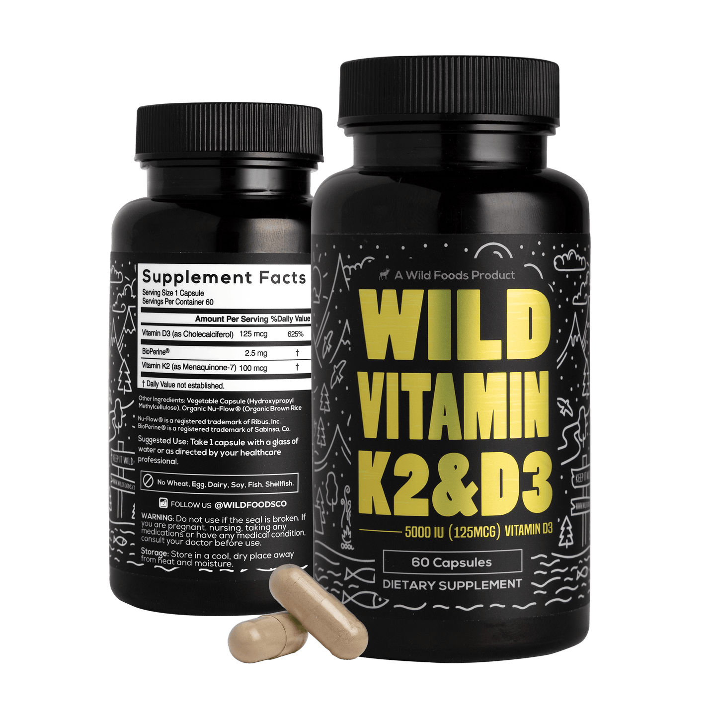 Vitamin K2 (MK-7) & Vitamin D3 (5000 IU) & Black Pepper Extract by Wild Foods