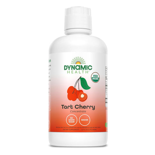 Dynamic Health Organic Tart Cherry Juice, Unsweetened 100% Juice Concentrate, Antioxidants Supplement, No Sweeteners or Additives, Vegan, Gluten Free, BPA Free, 32 Oz