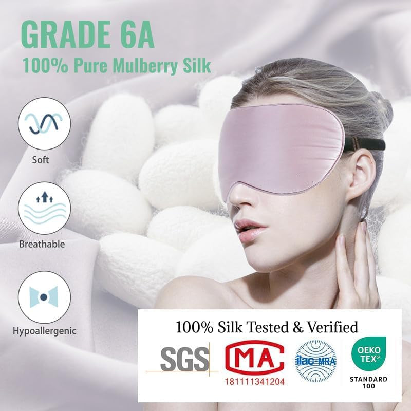 Beevines Sleep Mask, 2 Pack 100% Real Natural Pure Silk Eye Masks with Adjustable Strap for Sleeping, Mulberry Silk Eye Sleep Shade Cover, Blocks Light Reduces Puffy Eyes Traveling Gifts