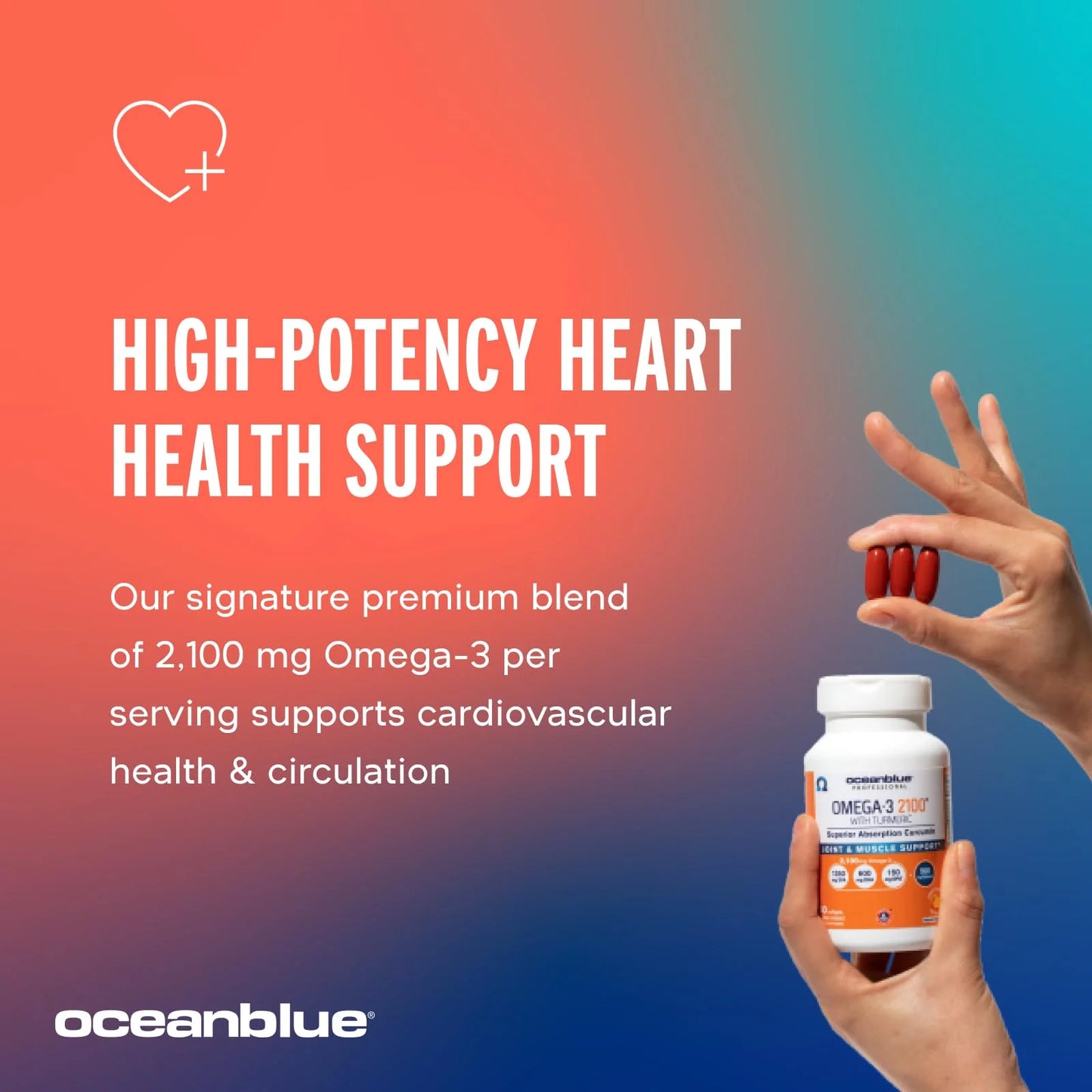 Oceanblue Professional Omega-3 2100 with Turmeric, 60 Count, Triple Strength Burpless Fish Oil, 20 Servings, Gluten-Free, Lactose-Free, No Artificial Ingredients, No Mercury