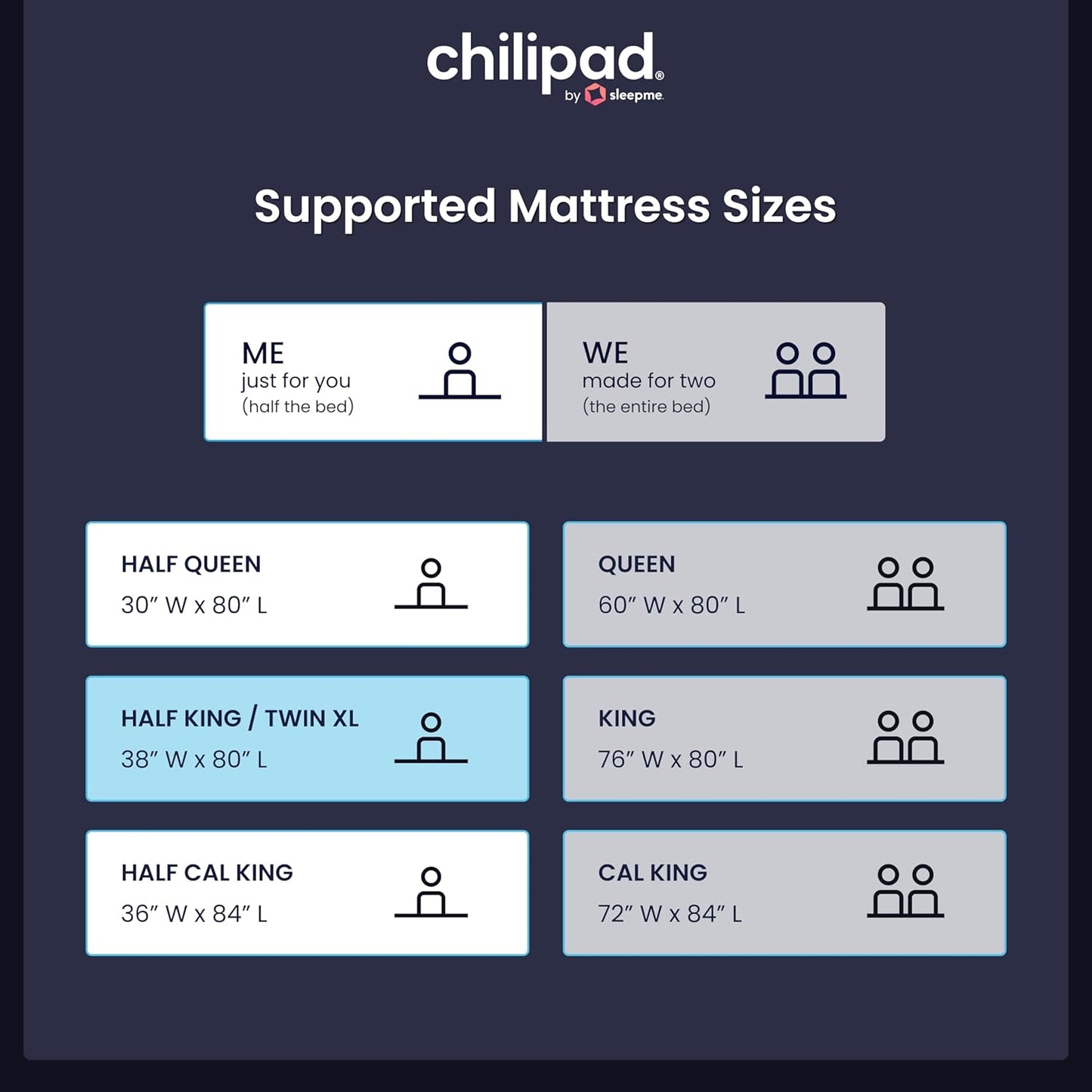 Chilipad Cube Bed Cooling System - Cooling & Heating Mattress Topper, Set Individual Bed Temperature, Sleep Enhancement, Temp Range of 60-115°F, ME Half King or Twinxl Size (38"W X 80"L), Model: CP502