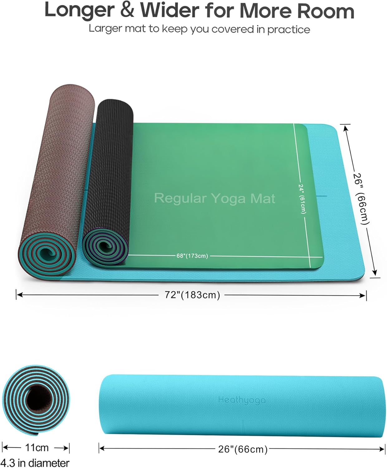 Heathyoga Eco Friendly Non Slip Yoga Mat, w/ Body Alignment System