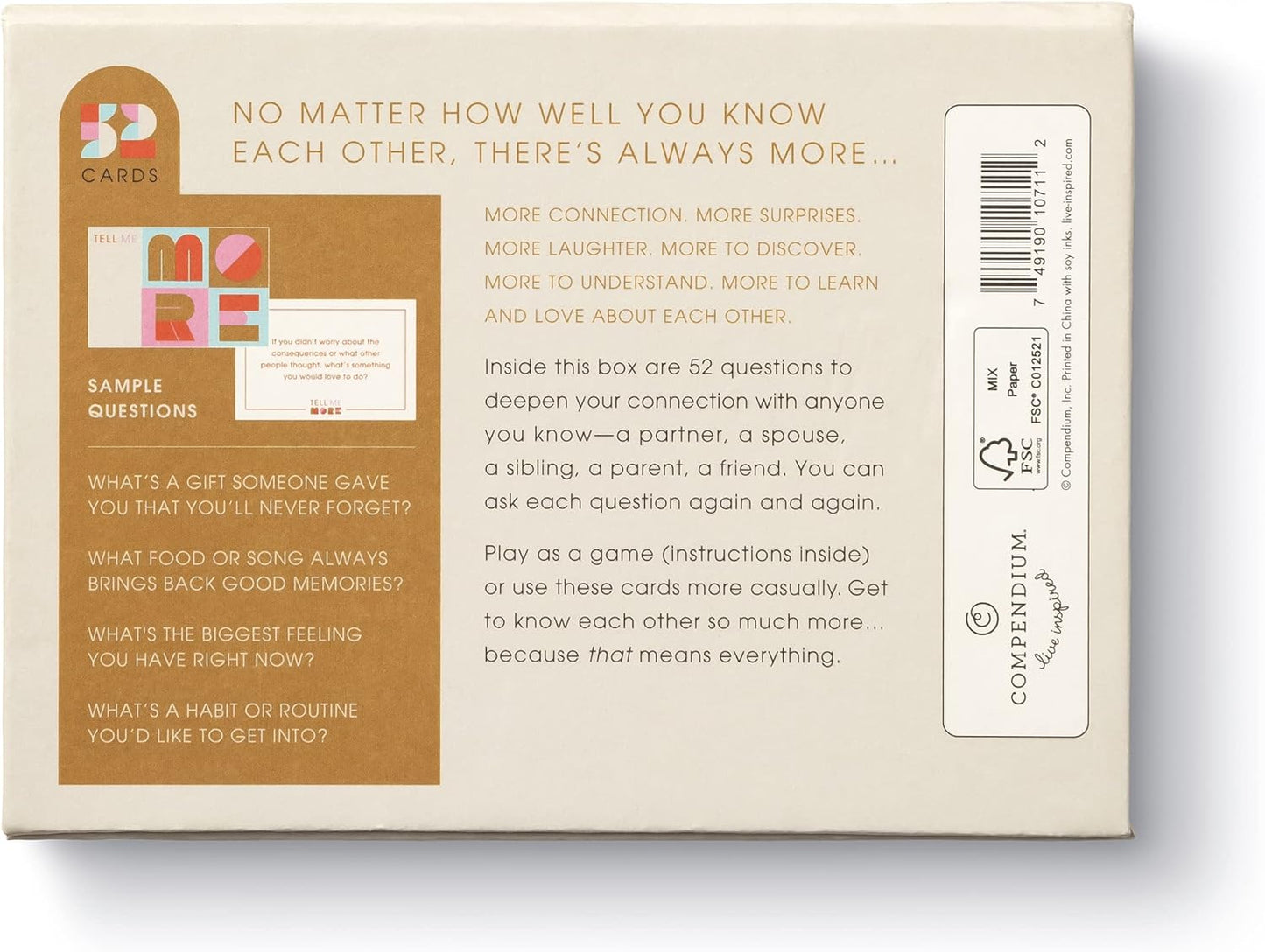 Tell Me More: a Conversation Starter Game of Questions to Deepen Connection