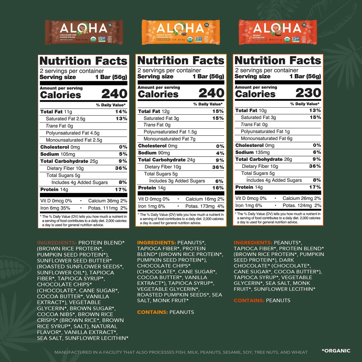 ALOHA Organic Plant Protein Bars 12pk