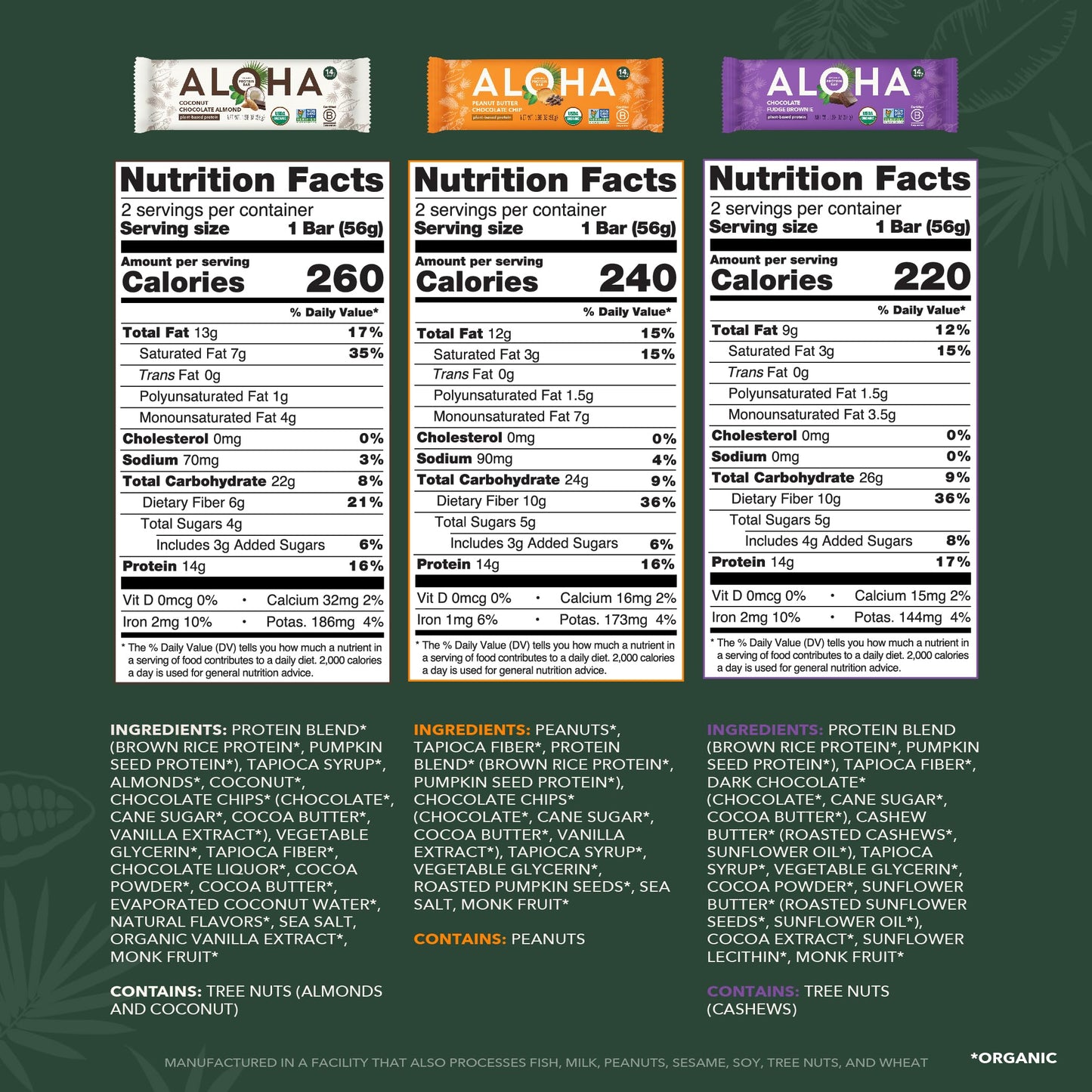 ALOHA Organic Plant Protein Bars 12pk