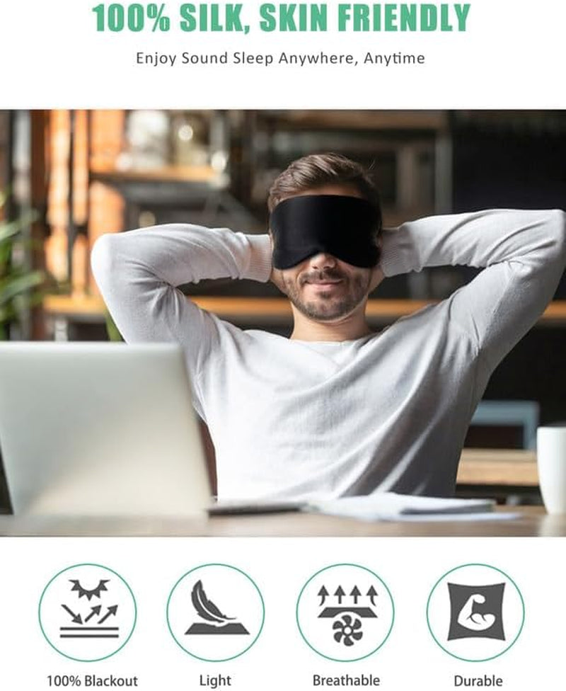 Beevines Sleep Mask, 2 Pack 100% Real Natural Pure Silk Eye Masks with Adjustable Strap for Sleeping, Mulberry Silk Eye Sleep Shade Cover, Blocks Light Reduces Puffy Eyes Traveling Gifts