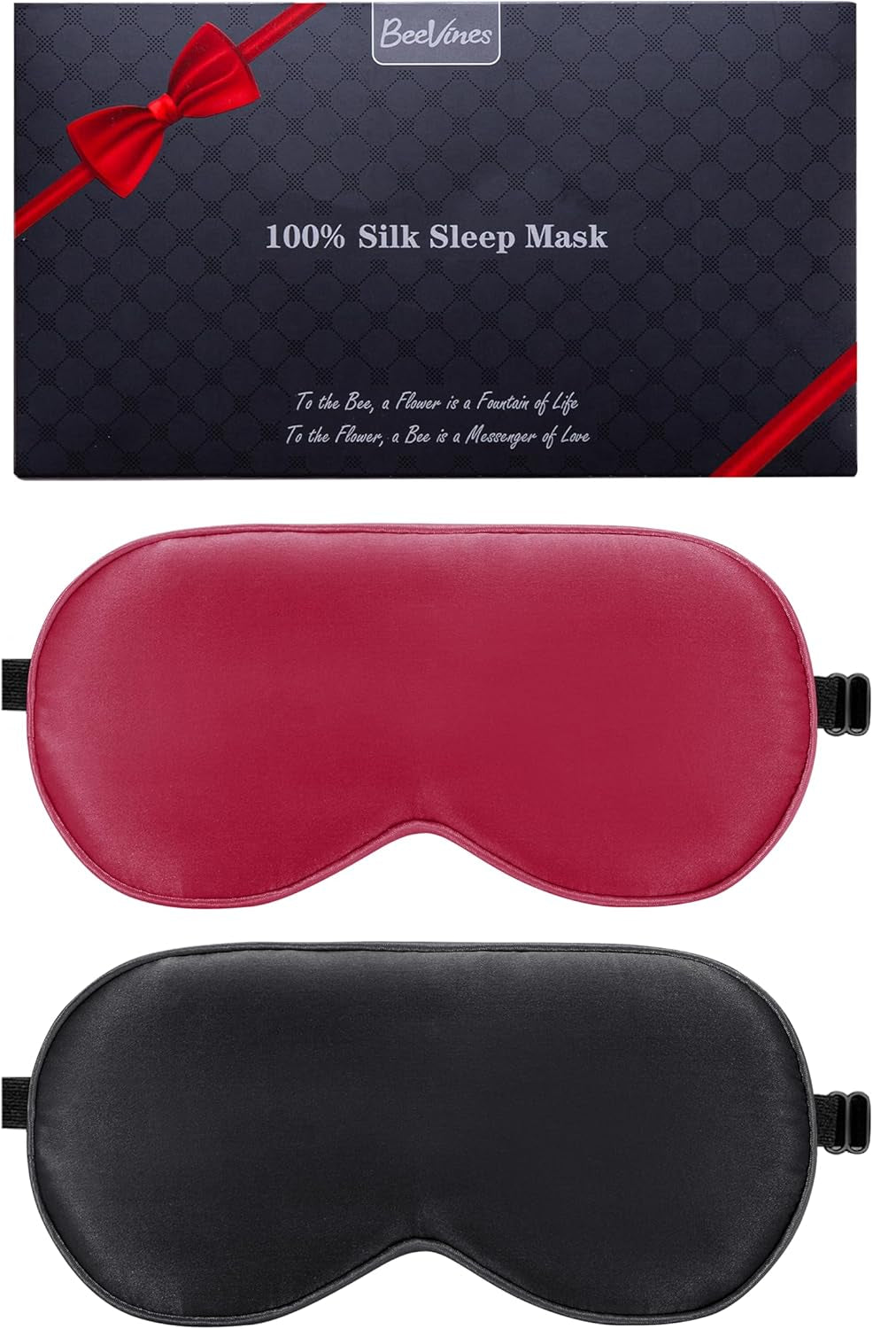 Beevines Sleep Mask, 2 Pack 100% Real Natural Pure Silk Eye Masks with Adjustable Strap for Sleeping, Mulberry Silk Eye Sleep Shade Cover, Blocks Light Reduces Puffy Eyes Traveling Gifts