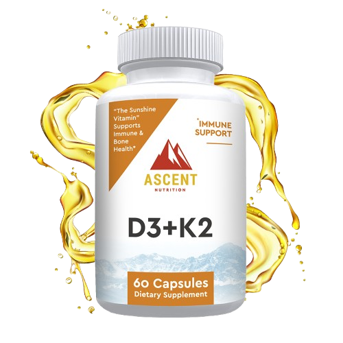 Ascent Nutrition D3 + K2, 60 Capsules, 125 mcg D3 + 100 mcg K2