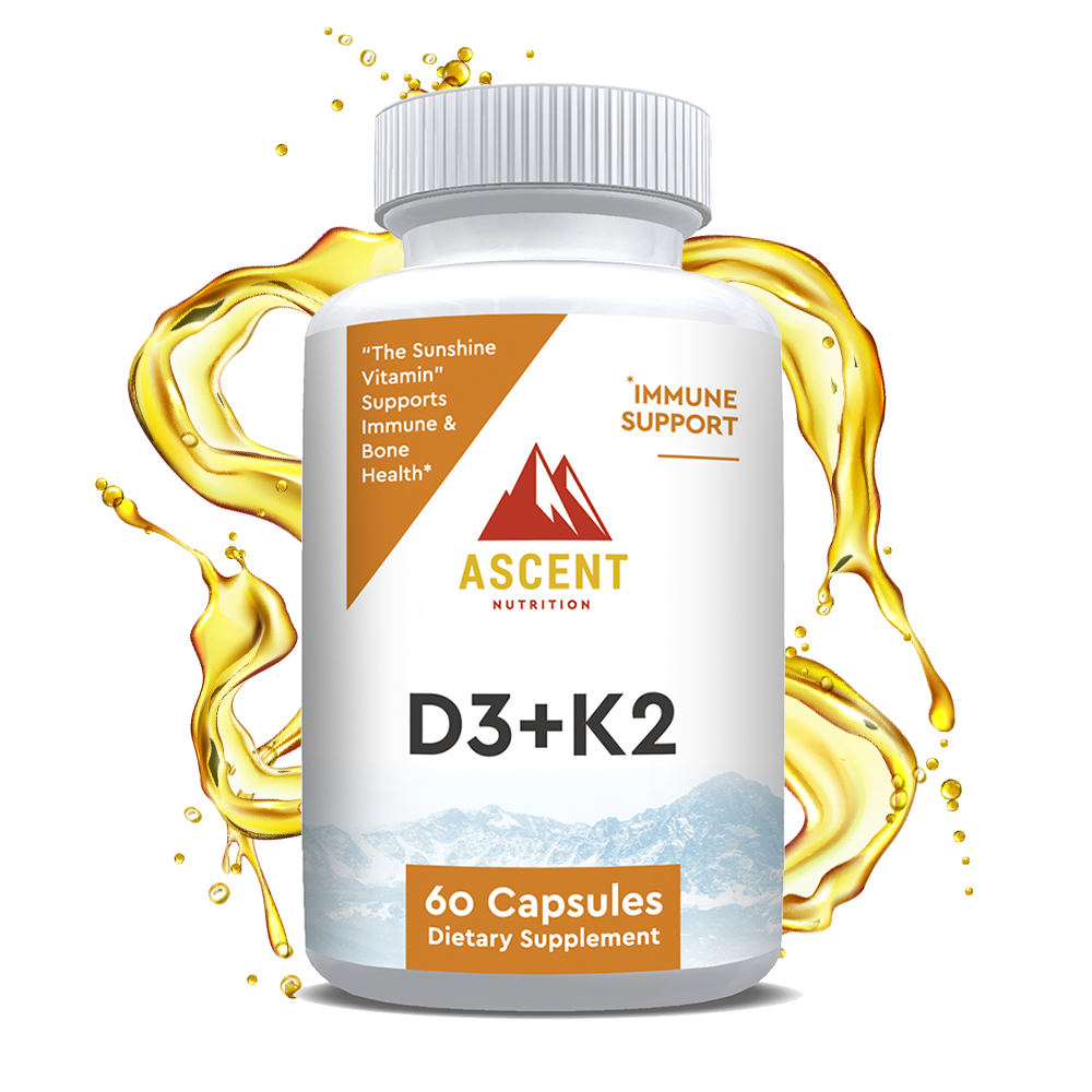 Ascent Nutrition D3 + K2, 60 Capsules, 125 mcg D3 + 100 mcg K2