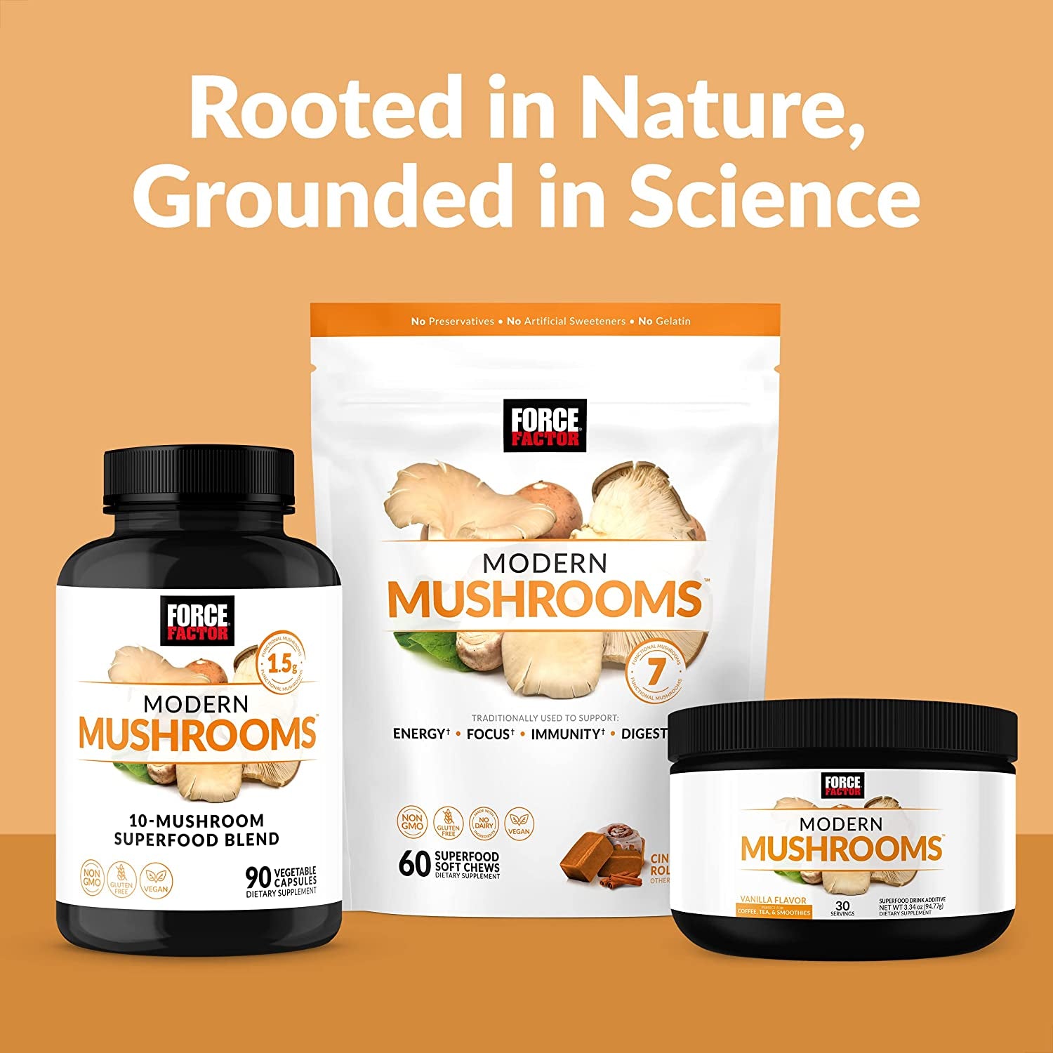 Force Factor Modern Mushrooms Capsules, Mushroom Supplement with Lions Mane, Turkey Tail, & Cordyceps to Support Energy, Focus, Immunity, & Digestion, 90 Vegetable Capsules