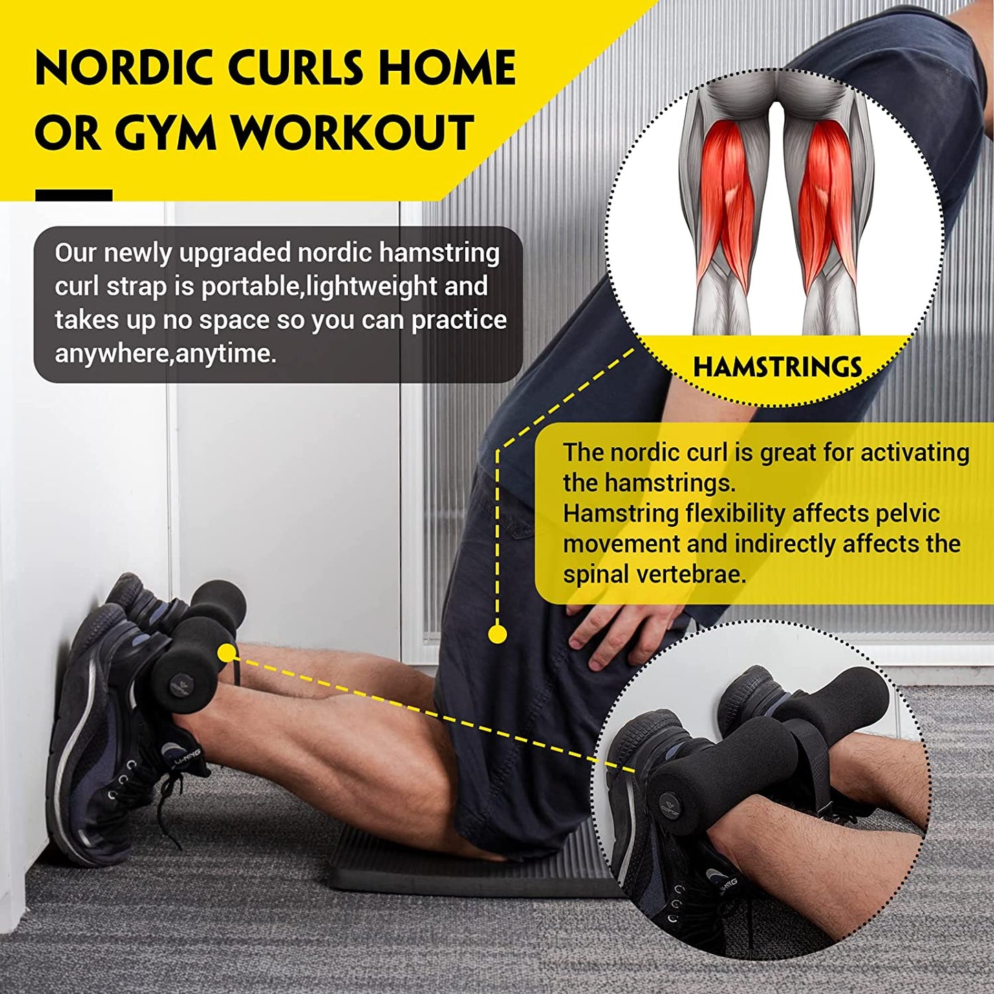 Nordic Hamstring Curl Strap 5 Second Setup Home Fitness Equipment