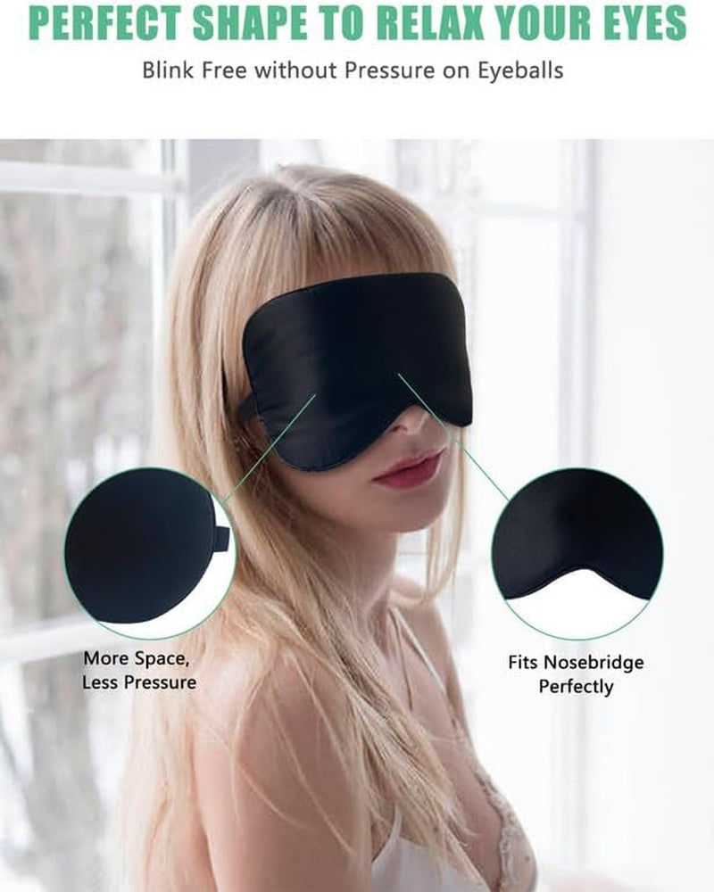 Beevines Sleep Mask, 2 Pack 100% Real Natural Pure Silk Eye Masks with Adjustable Strap for Sleeping, Mulberry Silk Eye Sleep Shade Cover, Blocks Light Reduces Puffy Eyes Traveling Gifts