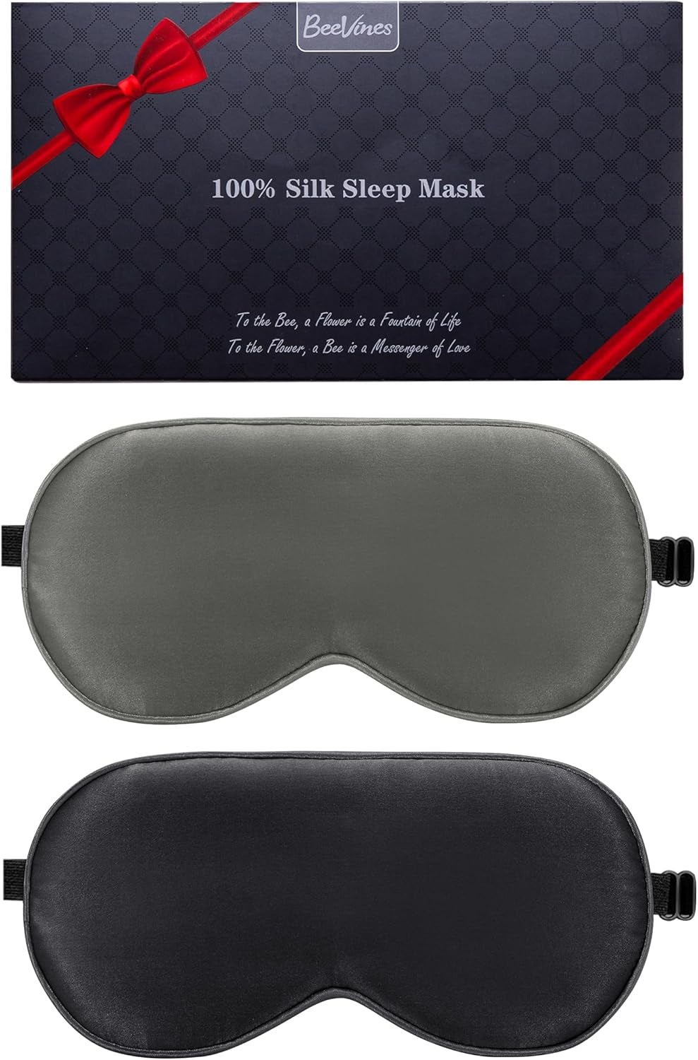 Beevines Sleep Mask, 2 Pack 100% Real Natural Pure Silk Eye Masks with Adjustable Strap for Sleeping, Mulberry Silk Eye Sleep Shade Cover, Blocks Light Reduces Puffy Eyes Traveling Gifts