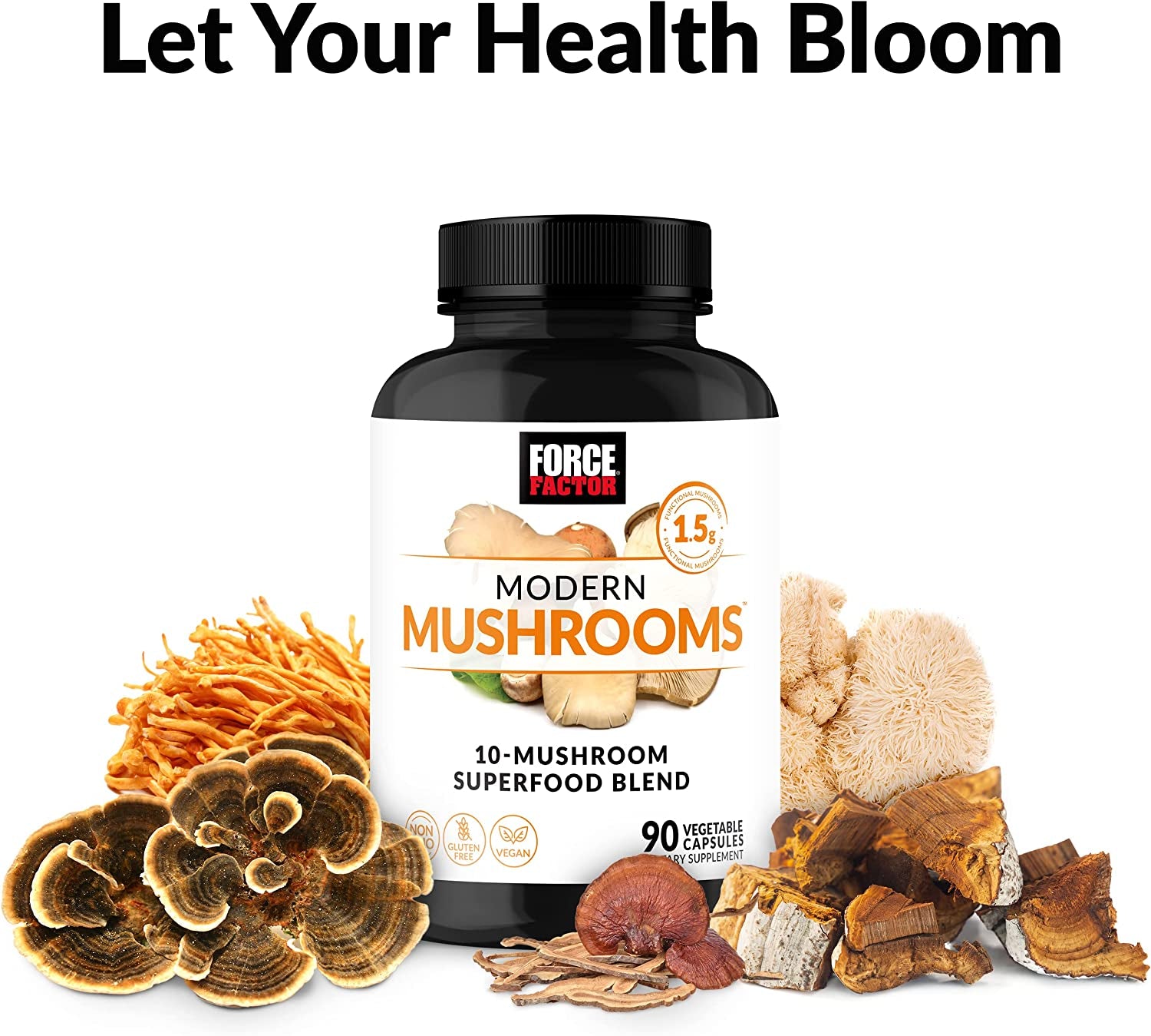 Force Factor Modern Mushrooms Capsules, Mushroom Supplement with Lions Mane, Turkey Tail, & Cordyceps to Support Energy, Focus, Immunity, & Digestion, 90 Vegetable Capsules