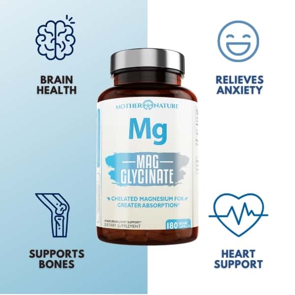 Mother Nature Magnesium Glycinate- 180 Capsules