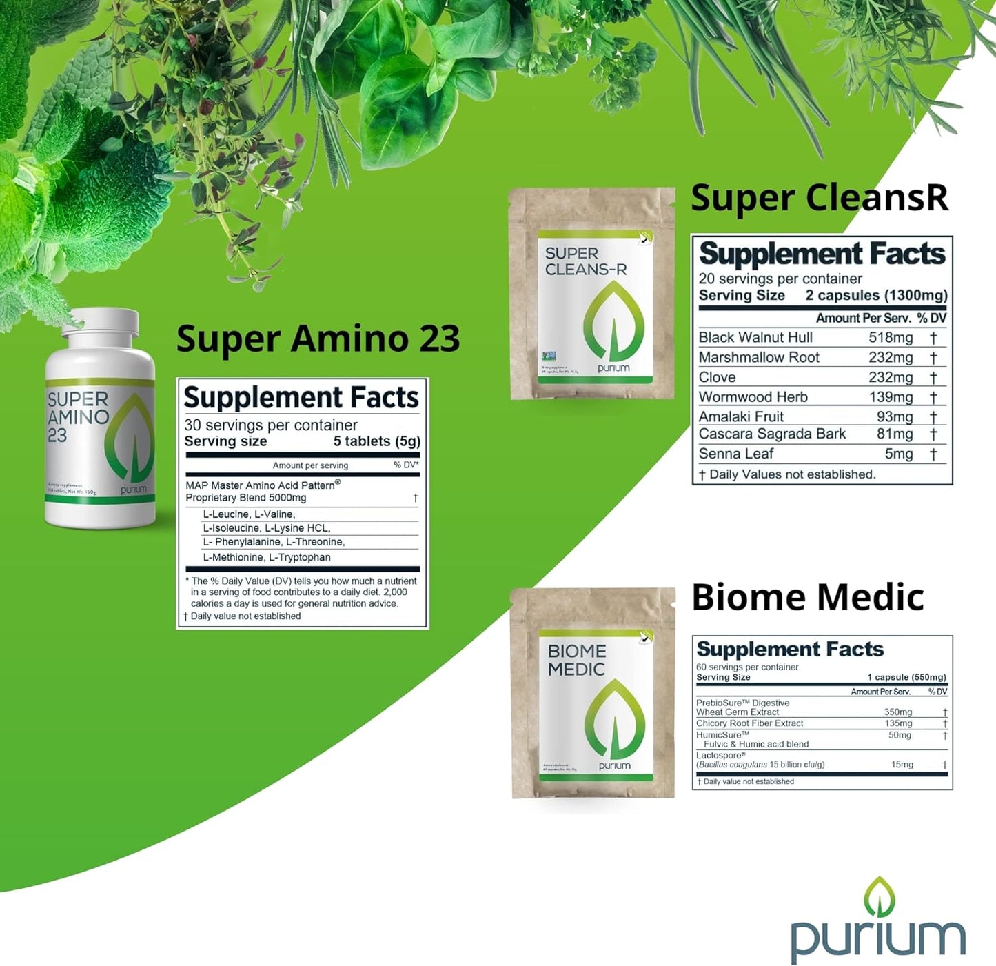 Purium Cleansing + Fitness Bundle - Includes Power Shake (Apple Berry), Apothe-Cherry, Super Amino 23, Super Cleansr, Biome Medic, & Blender Bottle