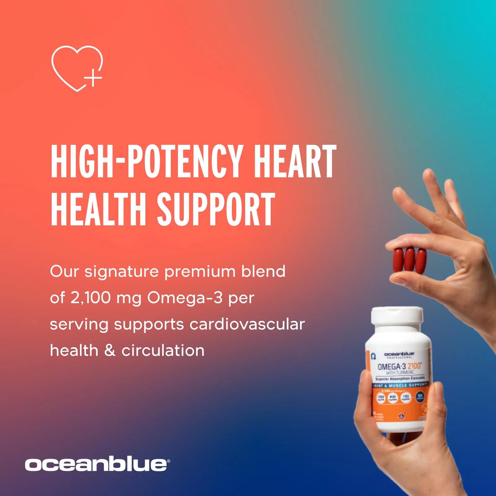 Oceanblue Professional Omega-3 2100 with Turmeric, 60 Count, Triple Strength Burpless Fish Oil, 20 Servings, Gluten-Free, Lactose-Free, No Artificial Ingredients, No Mercury