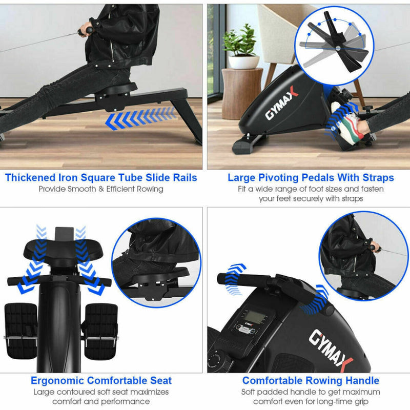 Foldable Magnetic Quiet Operated Fitness Rowing Machine 