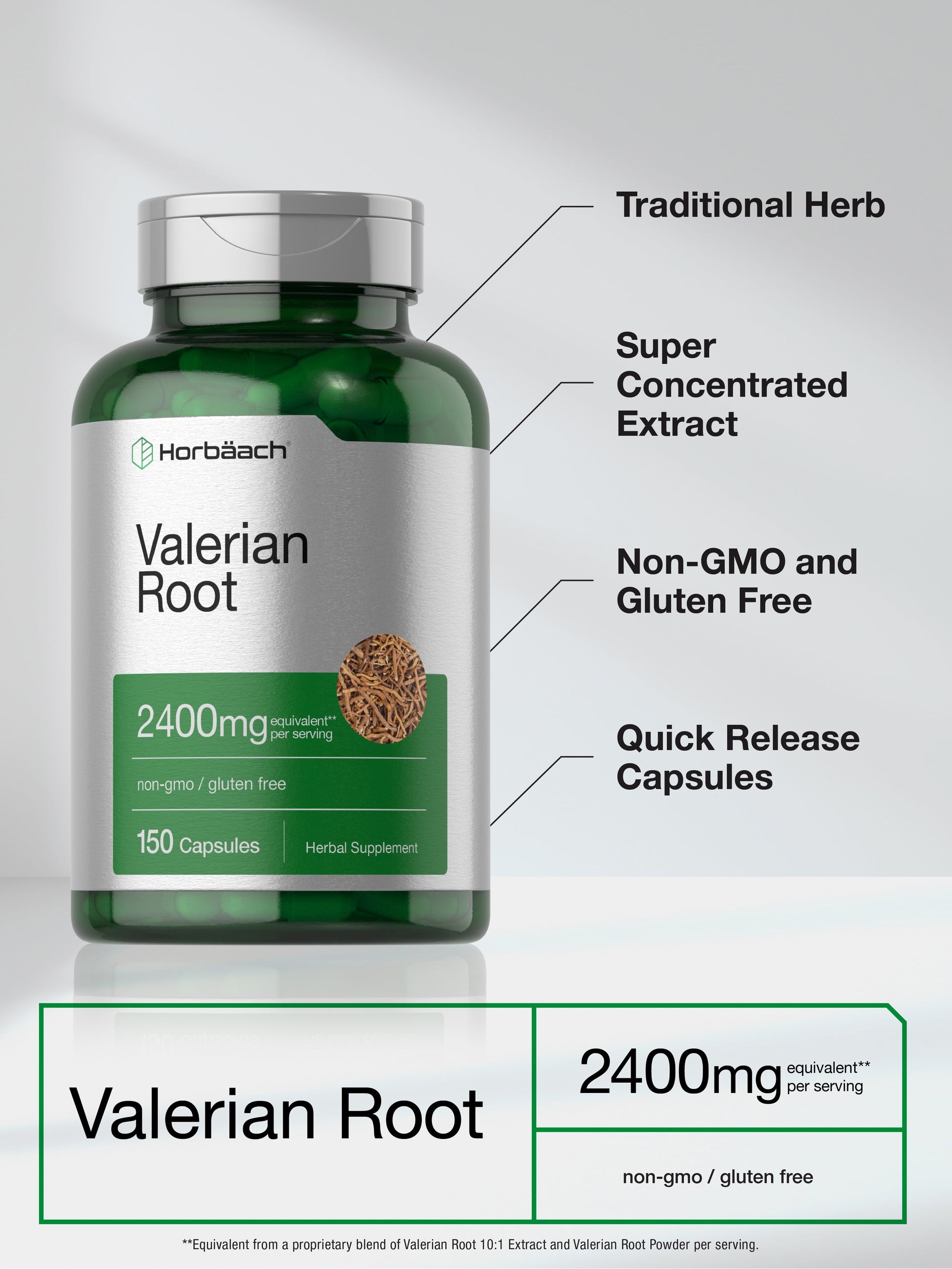 Valerian Root Capsules 2400Mg | 150 Count | Root Extract Supplement | Non-Gmo, Gluten Free | by Horbaach