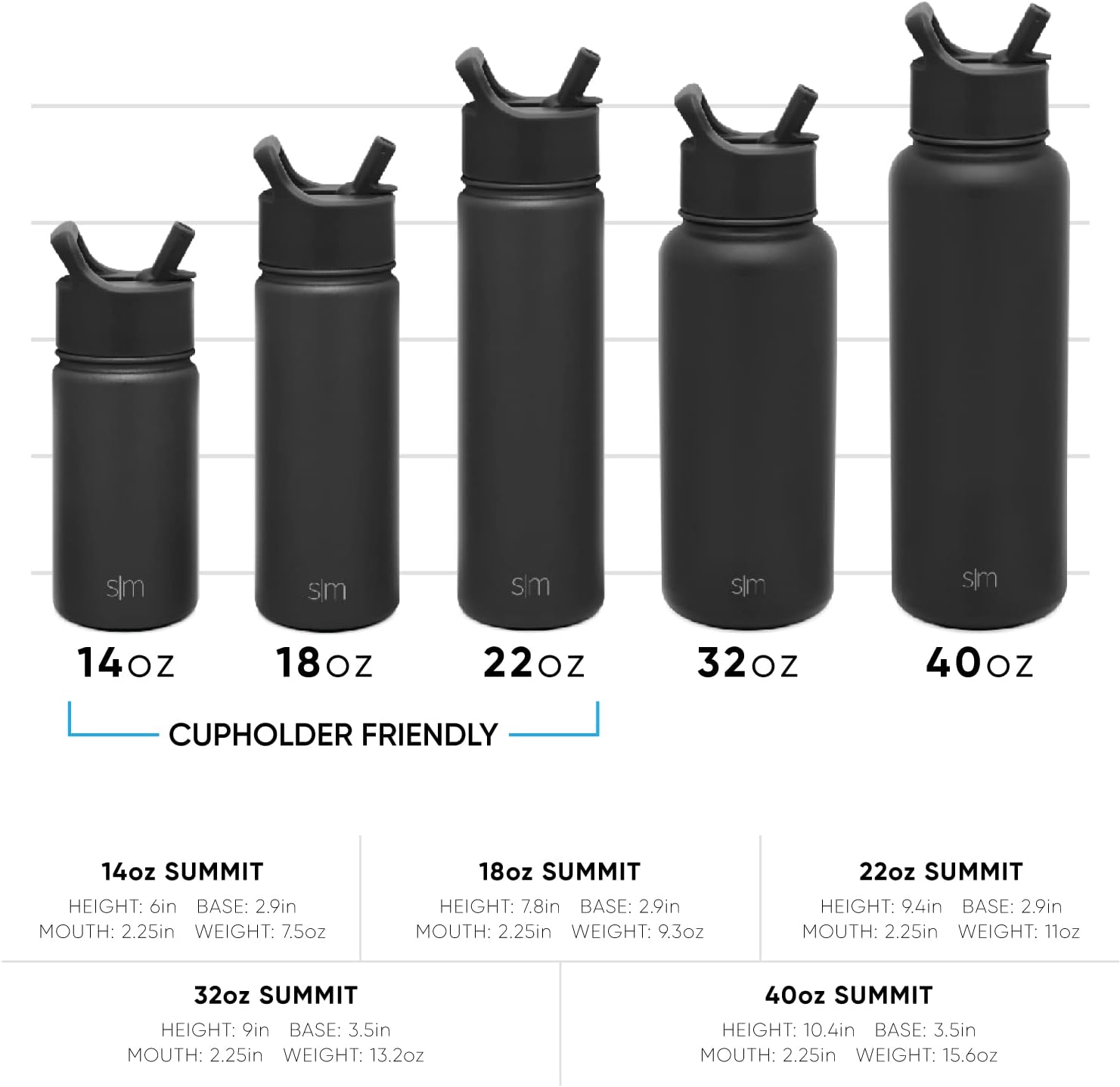 Simple Modern Water Bottle with Straw and Chug Lid 18-32oz Options