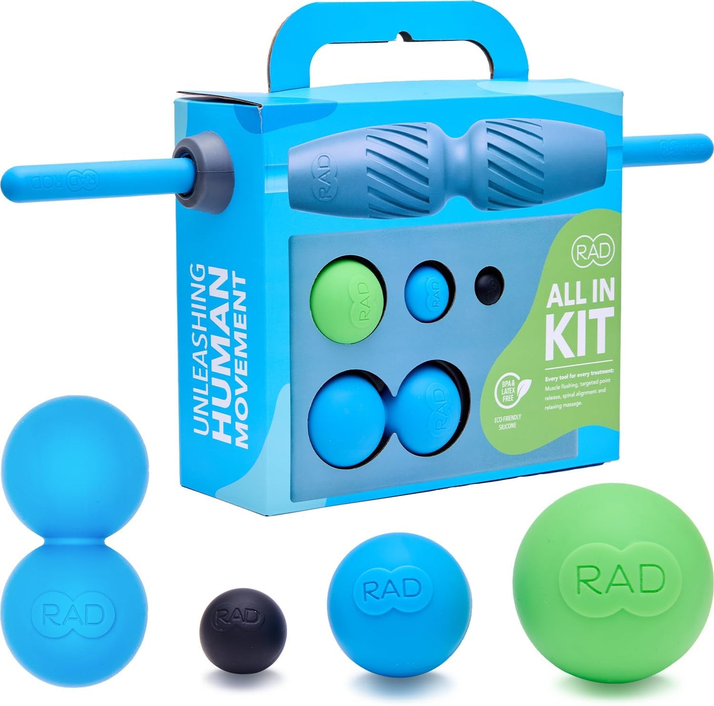 RAD All in 7-In-1 Foam Roller Set - Myofascial Release Kit - Includes Massage Roller Stick, Foam Roller, Yoga Block, Peanut Roller Ball Massager, Massage Balls - Massage Tools for Mobility & Recovery