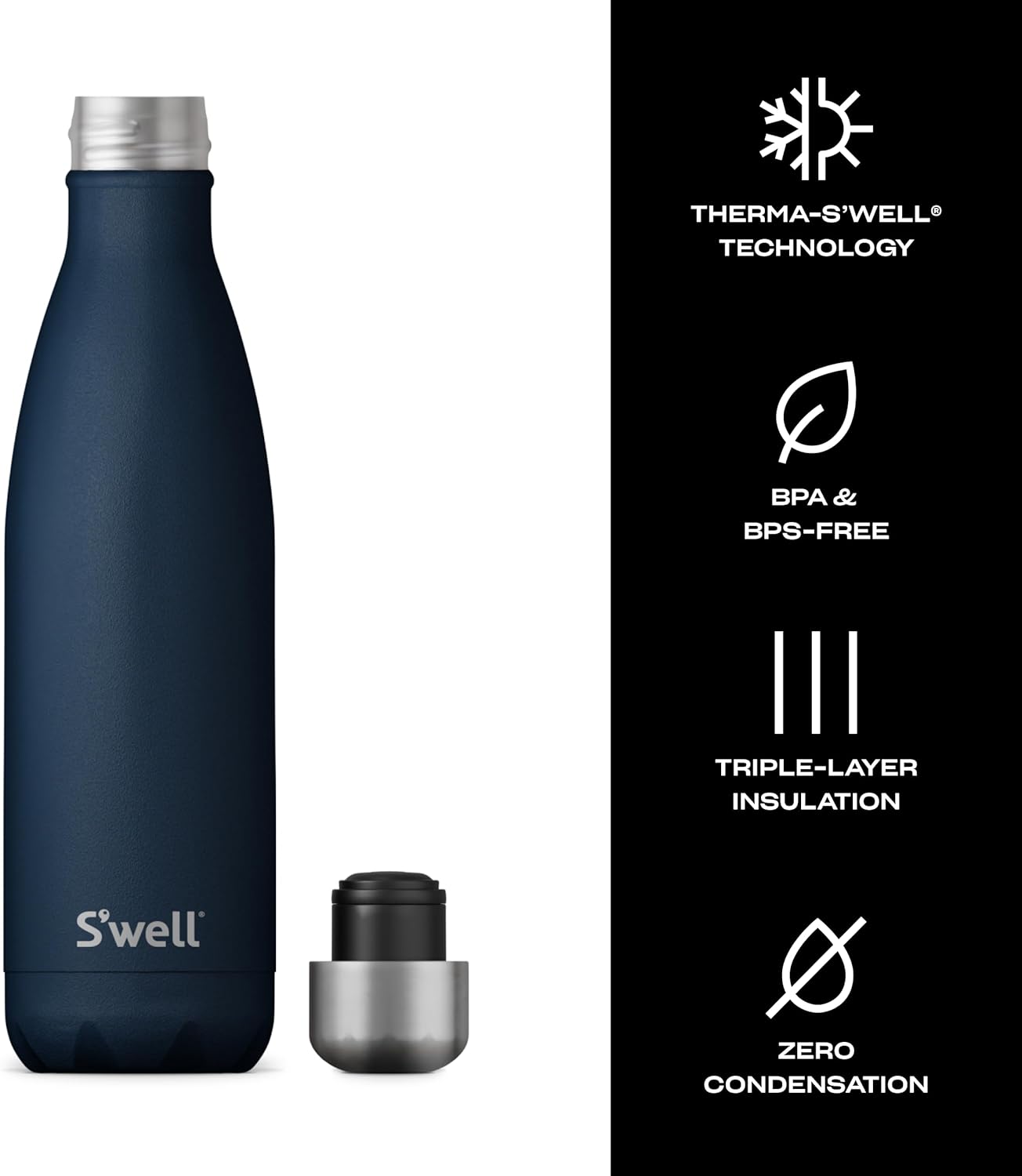 S'Well Stainless Steel Water Bottle, 17Oz  Cold for 36 Hours and Hot for 18