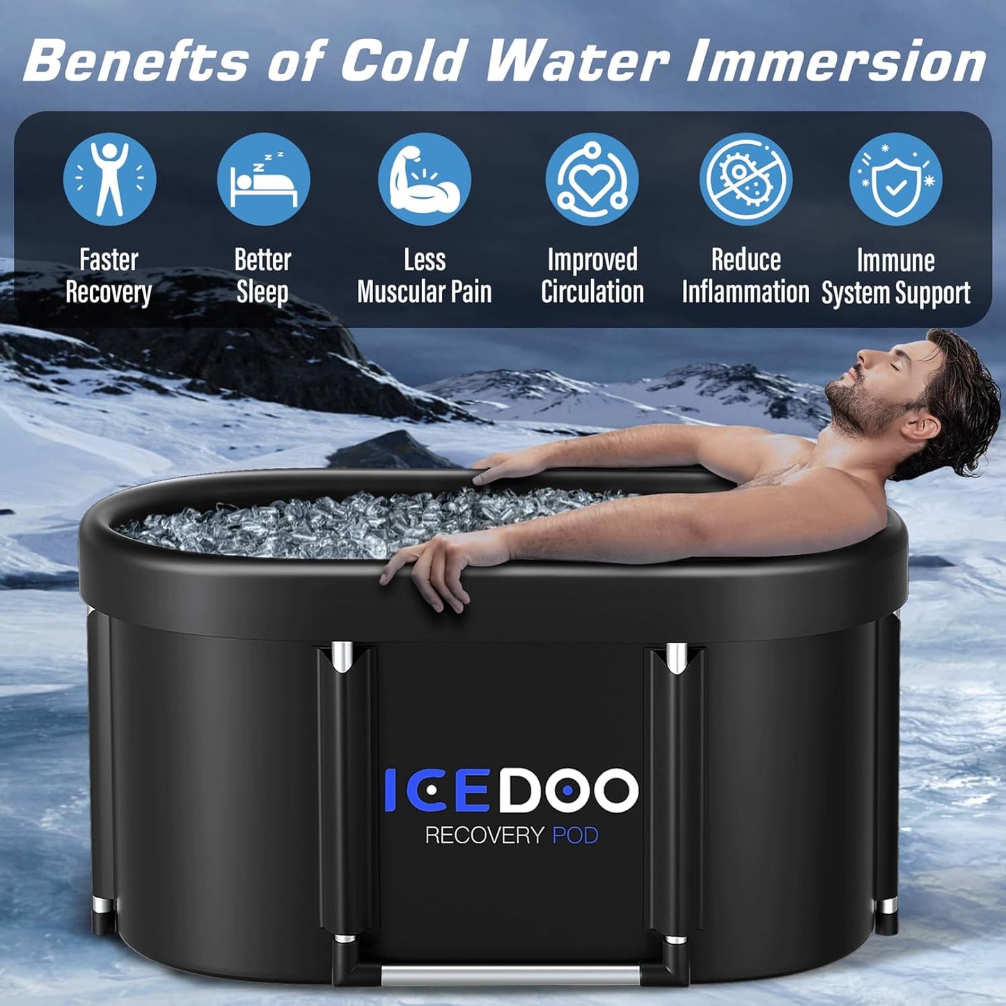 Upgrade XL 129 Gal Large Oval Ice Bath Tub for Athletes,Multiple Layered Portable Outdoor Cold Plunge Tub for Recovery,Cold Plunge for Family-Foldable Ice Baths for Home,Gyms,Indoor Use