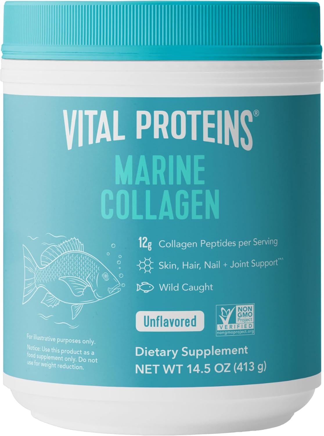 Vital Proteins Marine Collagen Peptides Powder Supplement for Skin Hair Nail Joint - Hydrolyzed Collagen - 12G per Serving - 14.5Oz Canister