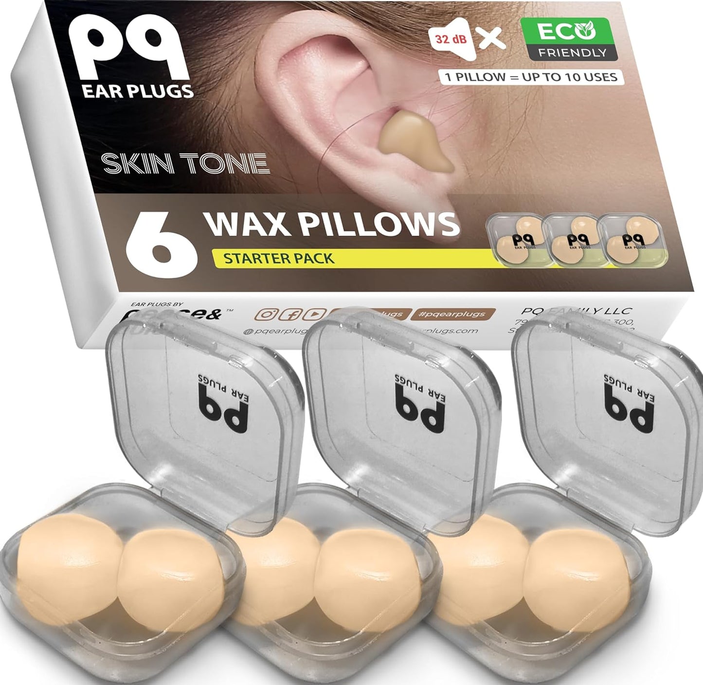 PQ Wax Ear Plugs for Sleep - 6 Silicone Wax Earplugs