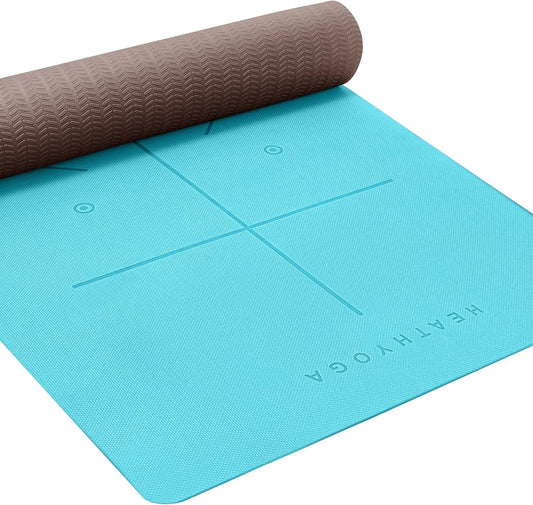 Heathyoga Eco Friendly Non Slip Yoga Mat, w/ Body Alignment System