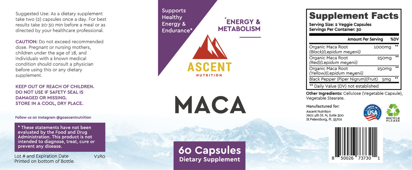 Organic Maca Root, 60 Capsules, 1500 mg