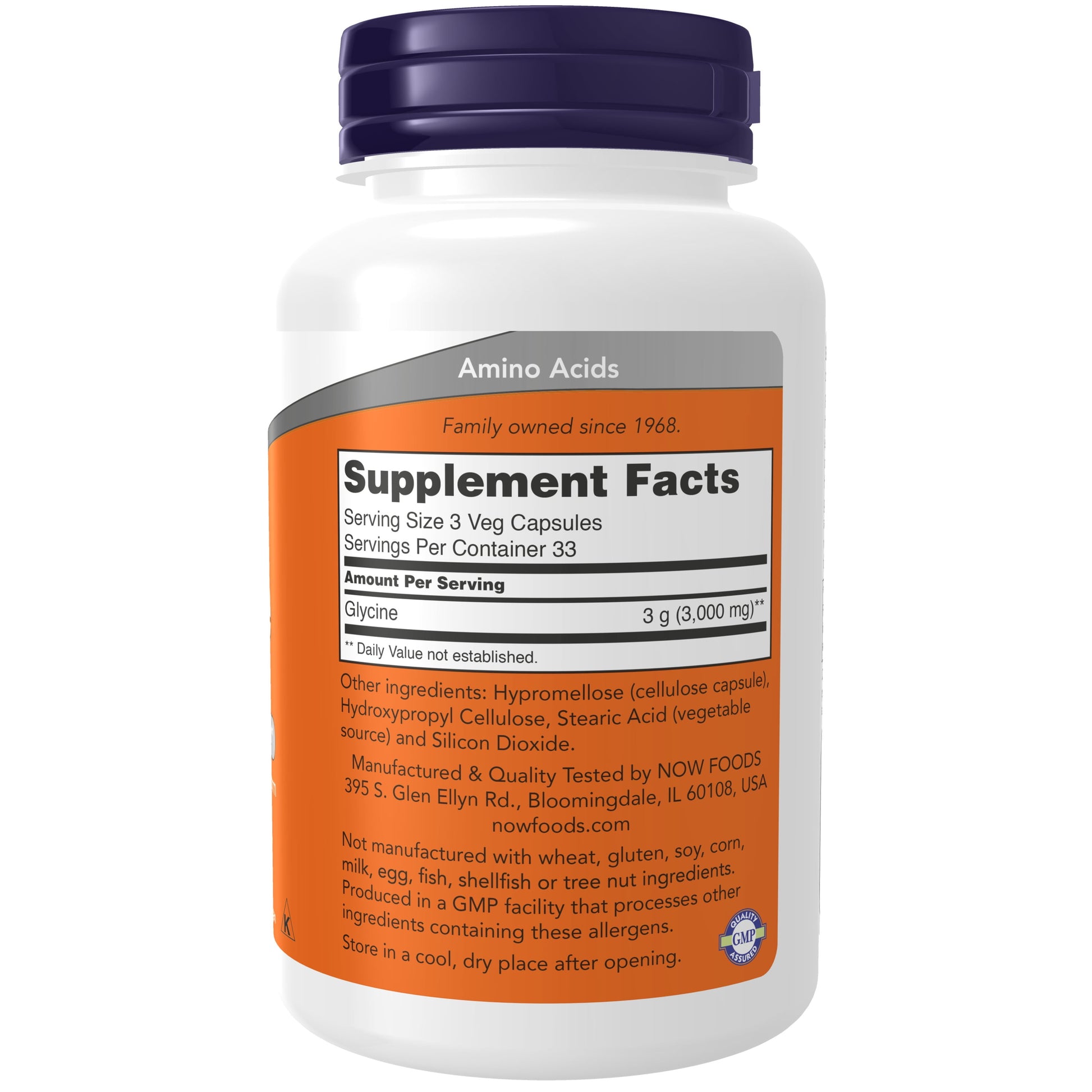 NOW Supplements, Glycine 1,000 Mg Free-Form,100 Veg Capsules