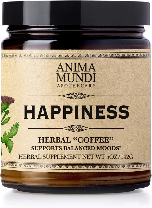 Anima Mundi Herbal Coffee Substitute with Chicory Root & Ashwagandha Powder - Happiness "Coffee" Powder - Adaptogenic, Caffeine Free Coffee Alternative with Maca, St. John'S Wort & More (5Oz / 141G)