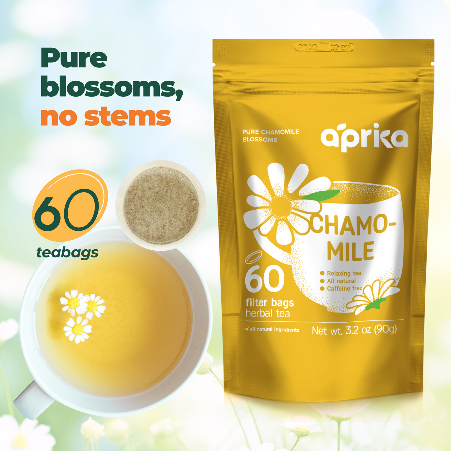 100% Pure Chamomile Herbal Tea, 60 bags by Aprika Life