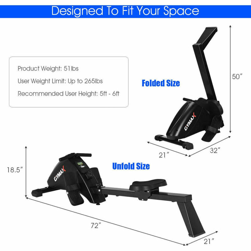 Foldable Magnetic Quiet Operated Fitness Rowing Machine 