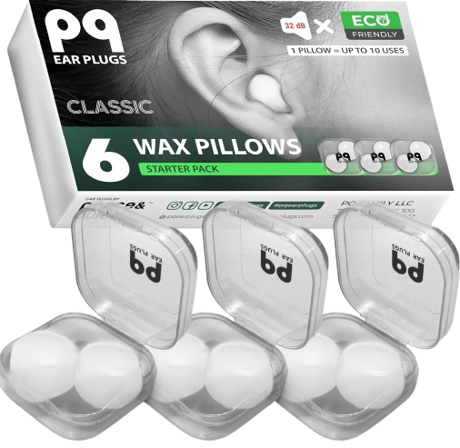 PQ Wax Ear Plugs for Sleep - 6 Silicone Wax Earplugs