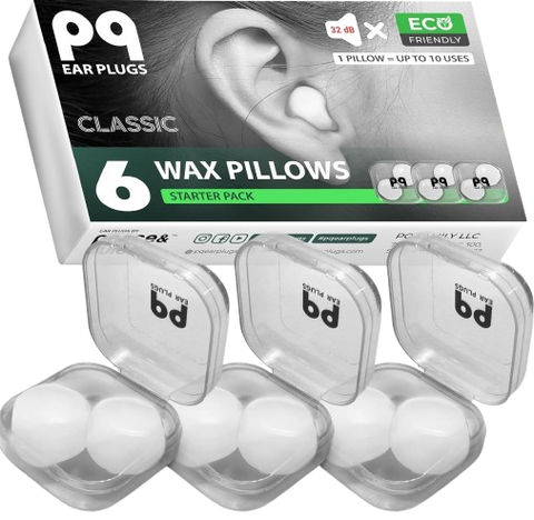 PQ Wax Ear Plugs for Sleep - 6 Silicone Wax Earplugs